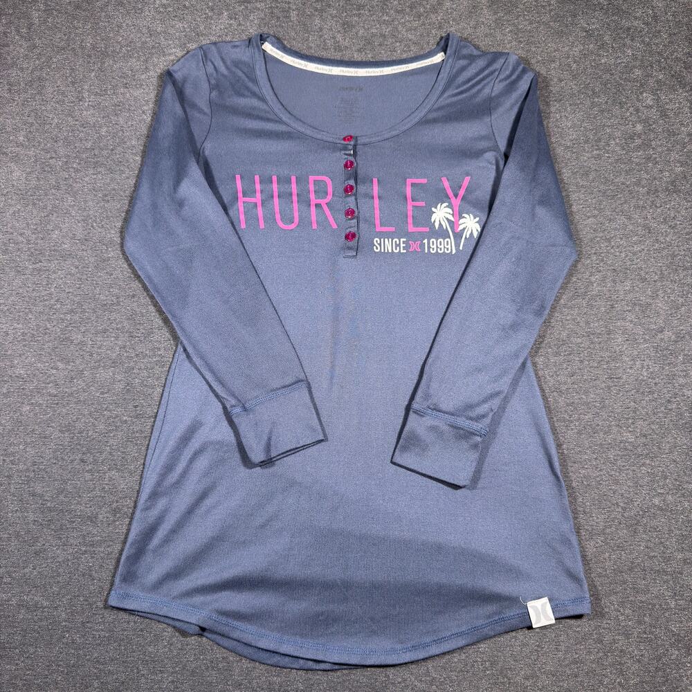Y2k Surfer Girl Hurley Brand Henley Top with Spellout Logo US W size L/XL